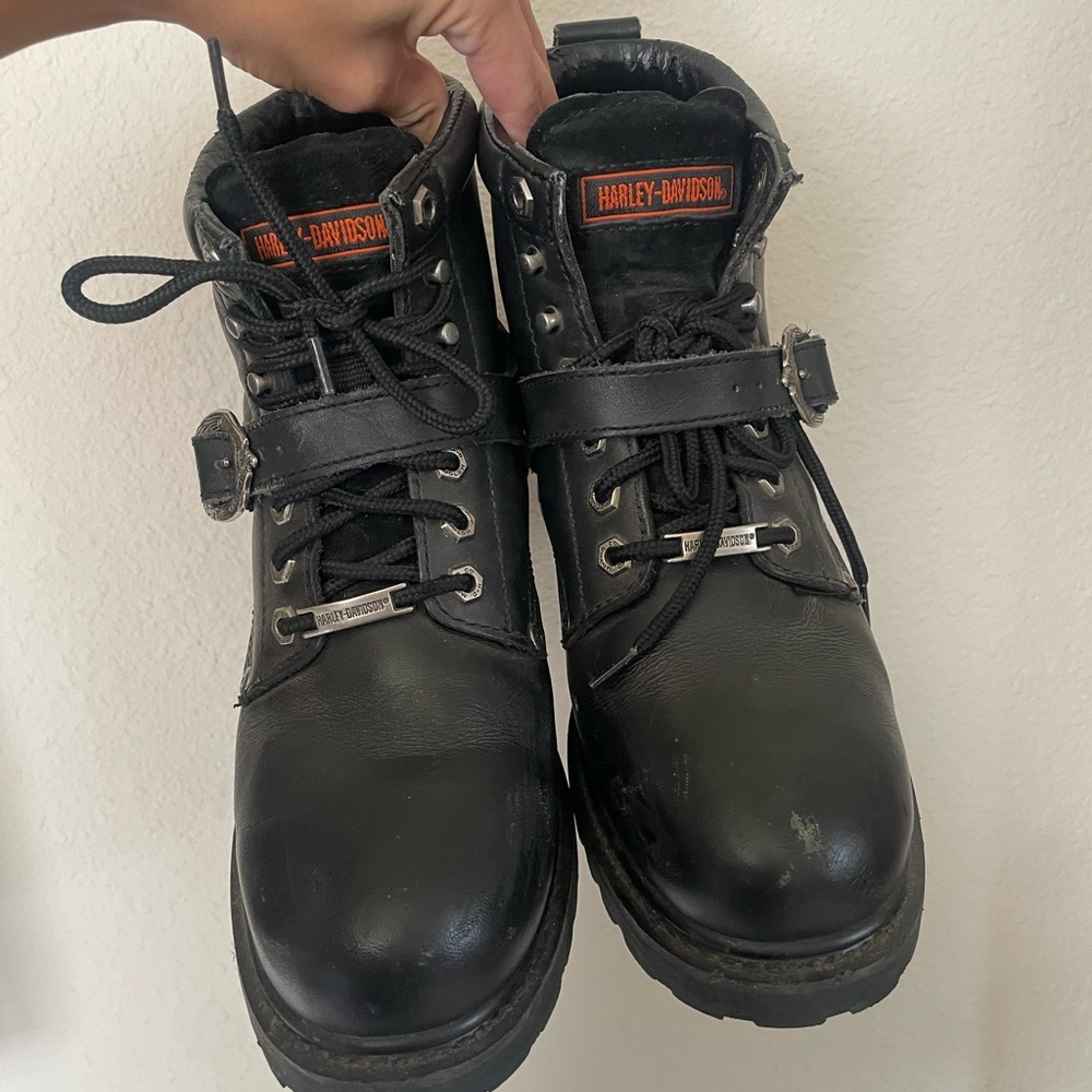 Harley Davidson Womens Faded Glory Black Leather 6 Inch Motorcycle Boots Size 10